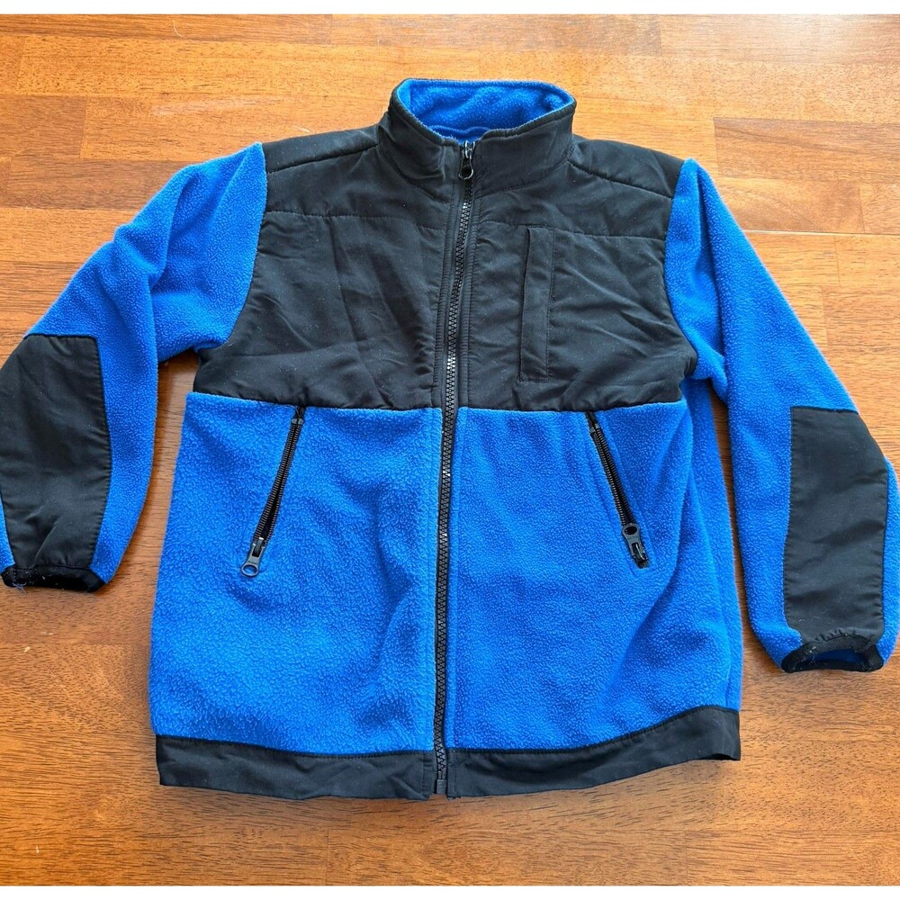 Faded Glory Boys 5T Blue/Black Colorblock Fleece Jacket Full Zip Zipped Pockets